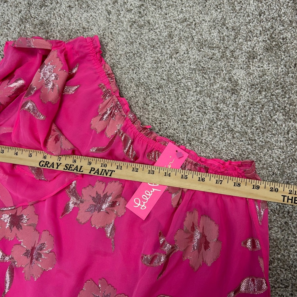 NWT Lilly Pulitzer Sarahleigh One Shoulder Top‎ Roxie Pink Women Size Large Silk - Picture 3 of 9